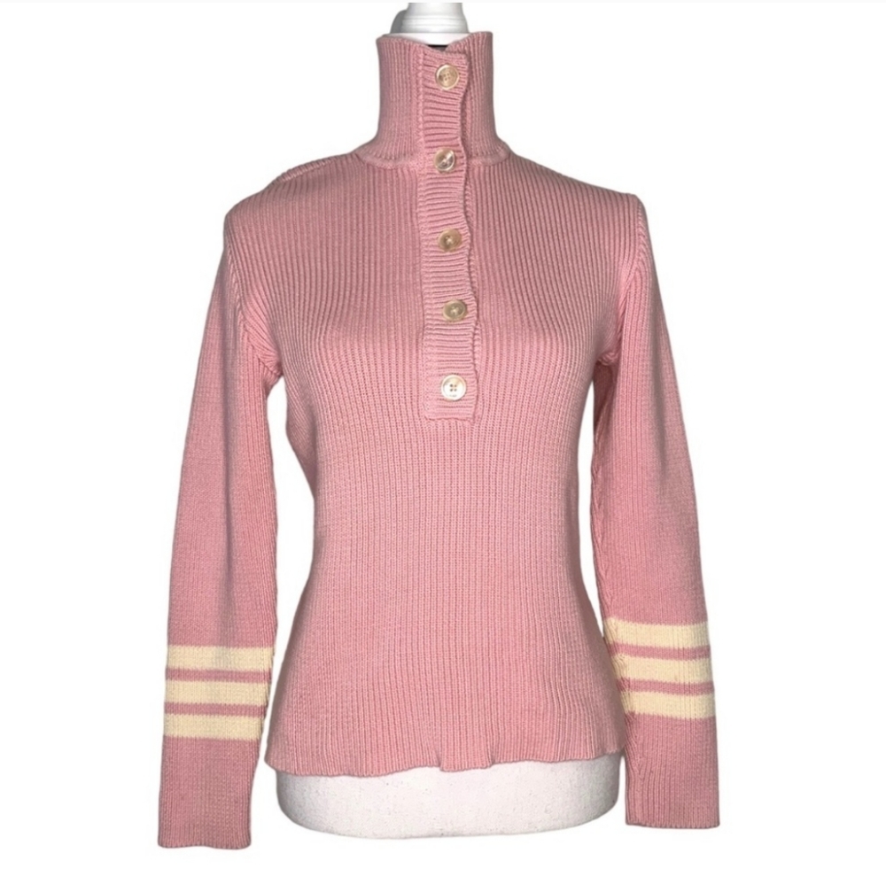 Ralph Lauren Exaggerated Cowl Neck Half Button Pull Over Cardigan Baby Pink
